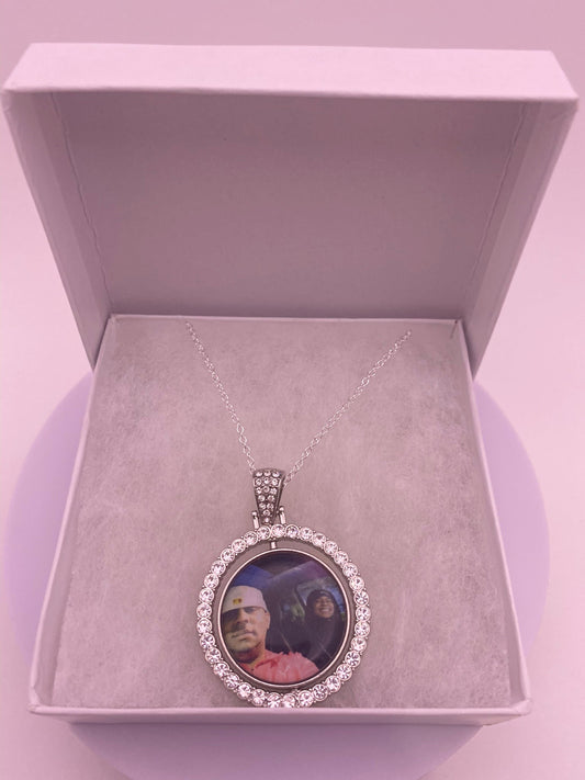 Double Sided Rhinestone Personalized Photo Pendant with Chain